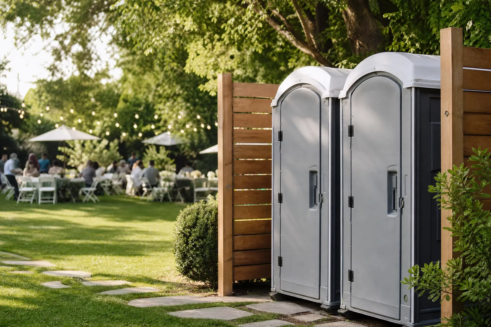 Accessible portable restrooms with room to maneuver portable sanitation setup